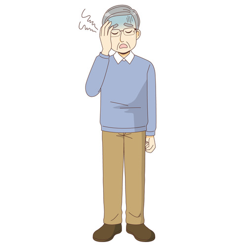 体調不良の男性高齢者（高齢者（おじいさん・おばあさん）/介護現場の人物）のイラスト