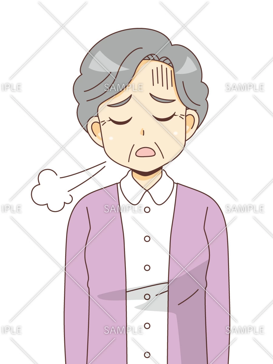 疲れている女性高齢者（高齢者（おばあさん・おじいさん）/介護現場の人物）のイラスト