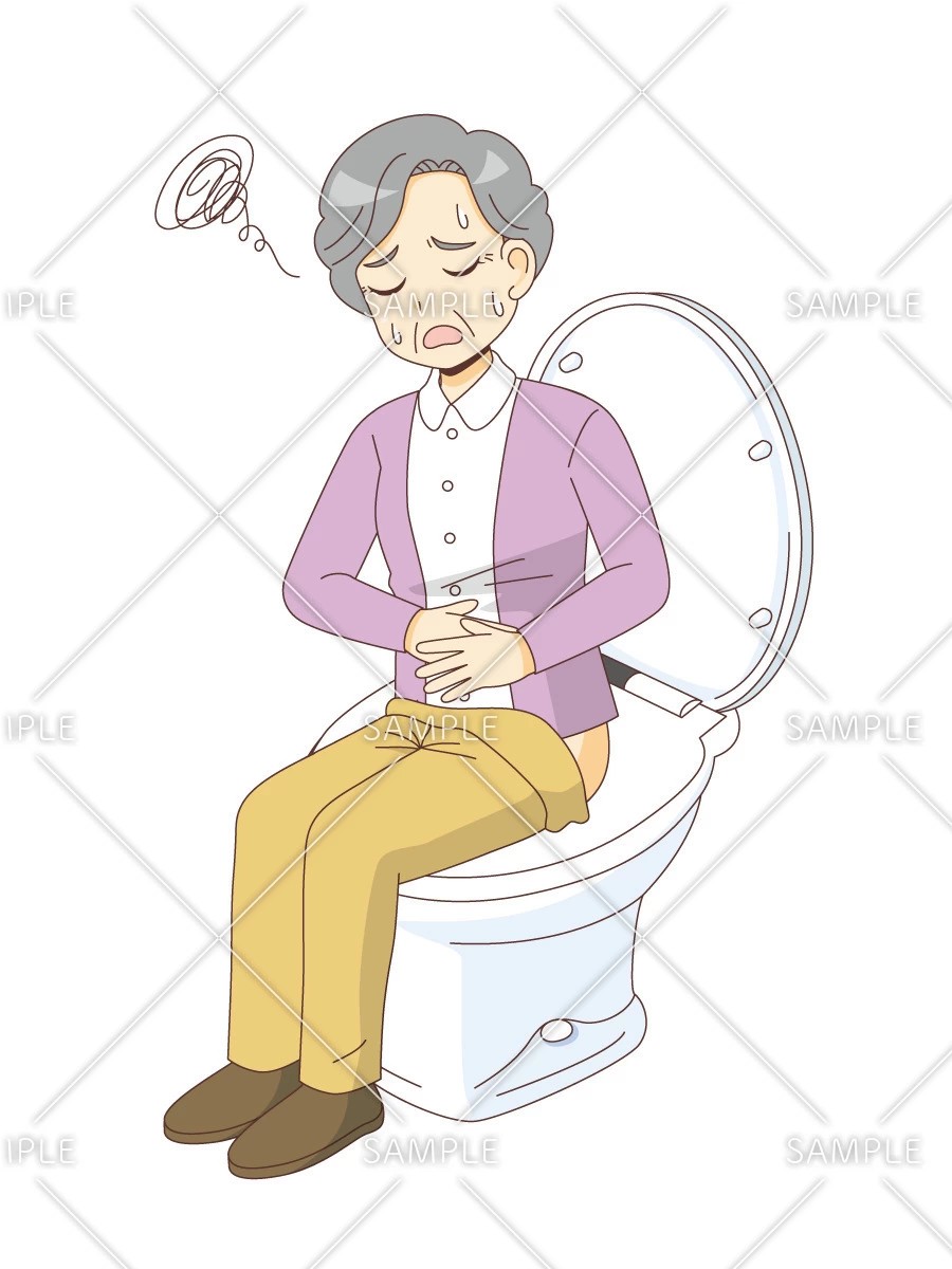 便秘で困っている女性高齢者のイラスト（高齢者/介護現場の人物）のイラスト