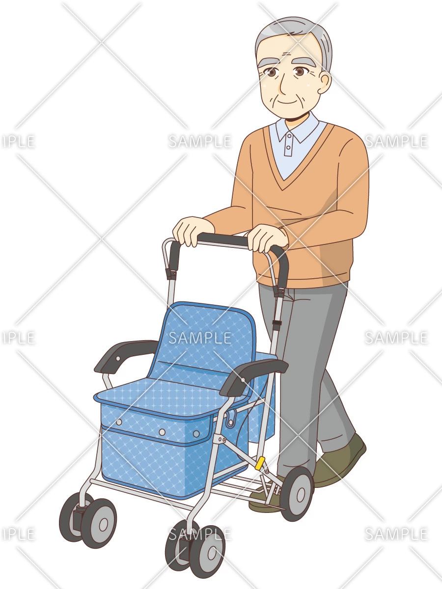 シルバーカーを押す男性高齢者（高齢者/介護現場の人物）のイラスト