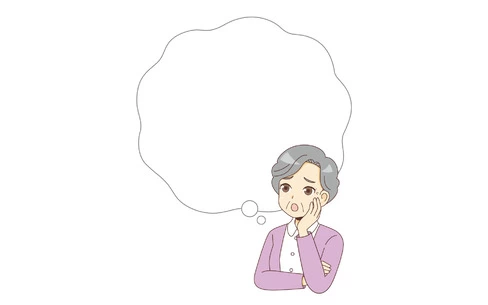 吹き出し付きの悩む女性高齢者（高齢者/介護現場の人物）