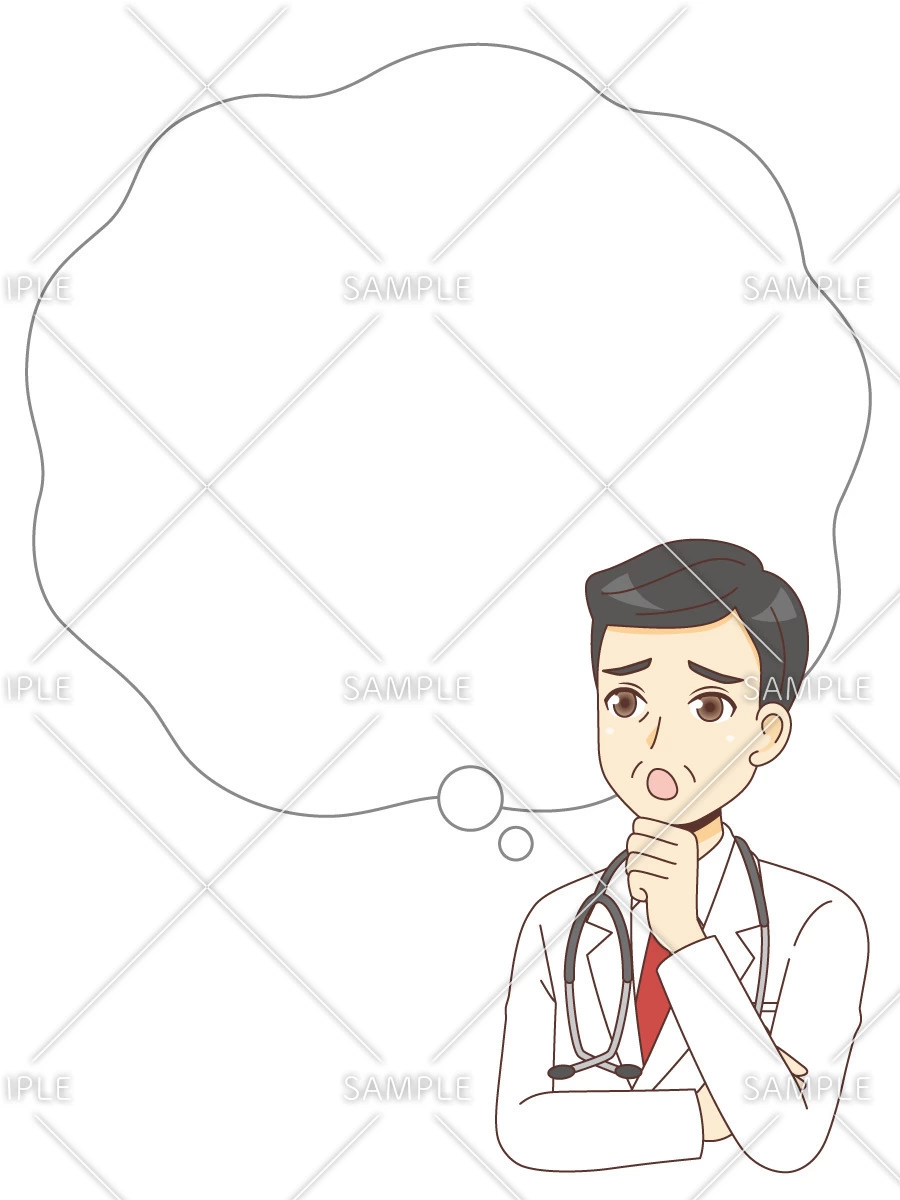 吹き出し付きの悩む男性医師（医師/医療・病気）のイラスト