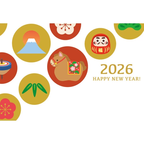 2026年のかわいい年賀状デザイン（お手紙・年賀状/フレーム・テンプレート）のイラスト