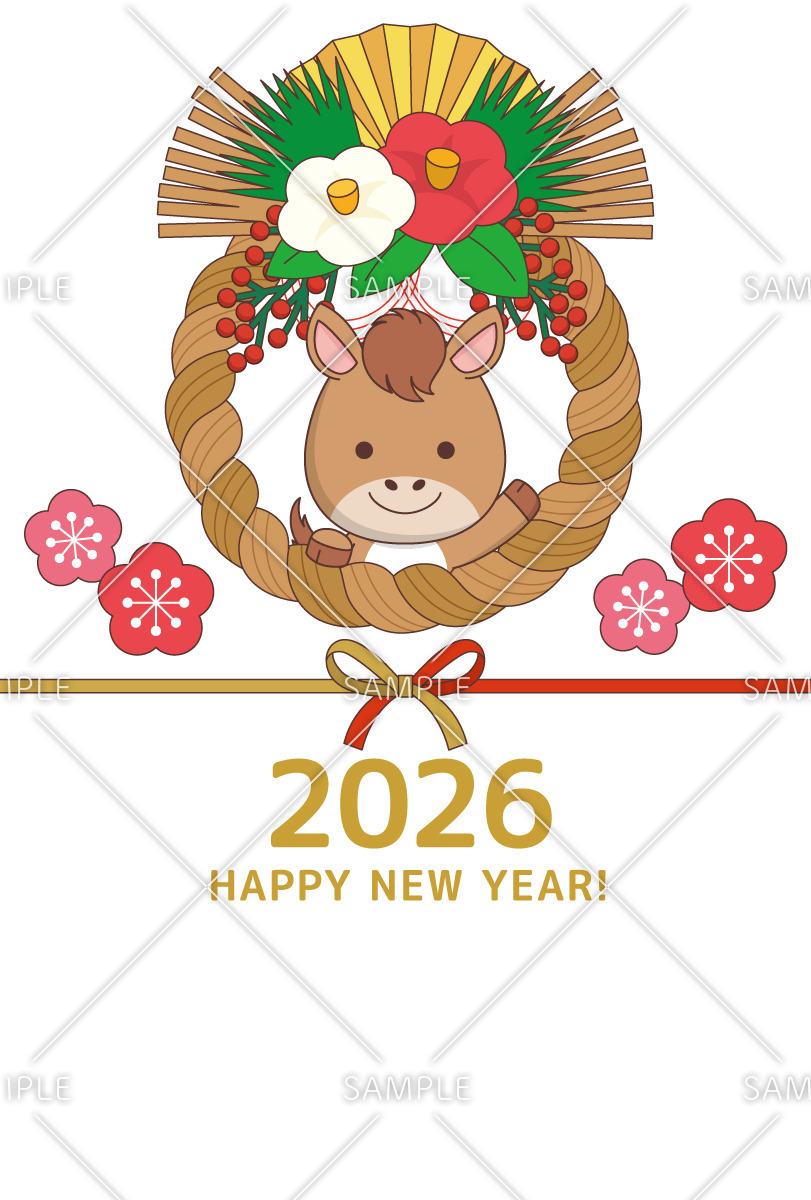 2026年の年賀状デザイン「馬としめ縄」 (お手紙・年賀状/フレーム