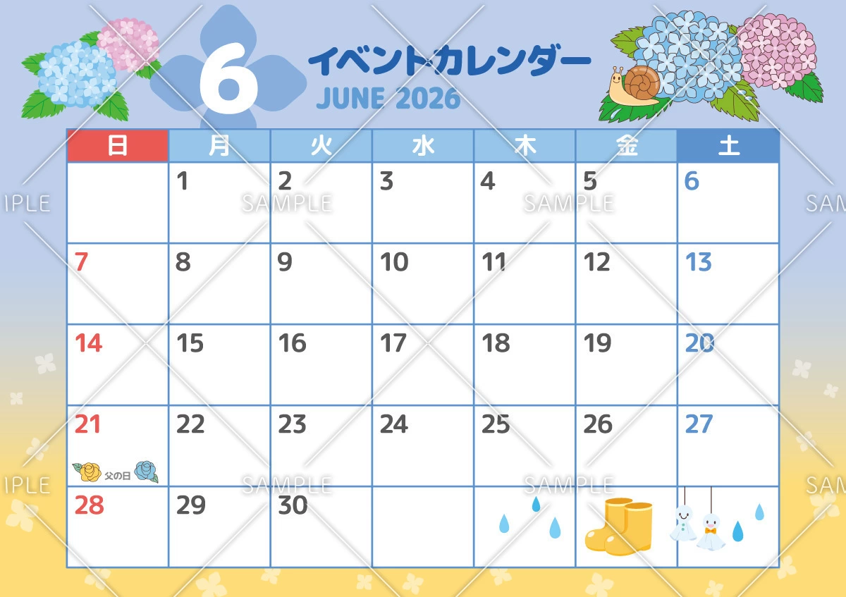 2026年6月イベントカレンダー（お便り・フレーム/フレーム・テンプレート）のイラスト