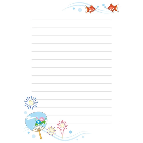 夏祭りの便箋 (お便り・フレーム/フレーム・テンプレートの介護イラスト素材)のイラスト