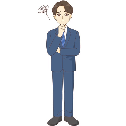 困っているスーツを着た男性 (管理者・運営スタッフ/介護現場の人物の介護イラスト素材)のイラスト