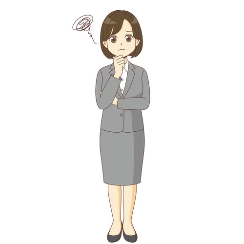 困っているスーツを着た女性 (管理者・運営スタッフ/介護現場の人物の介護イラスト素材)のイラスト