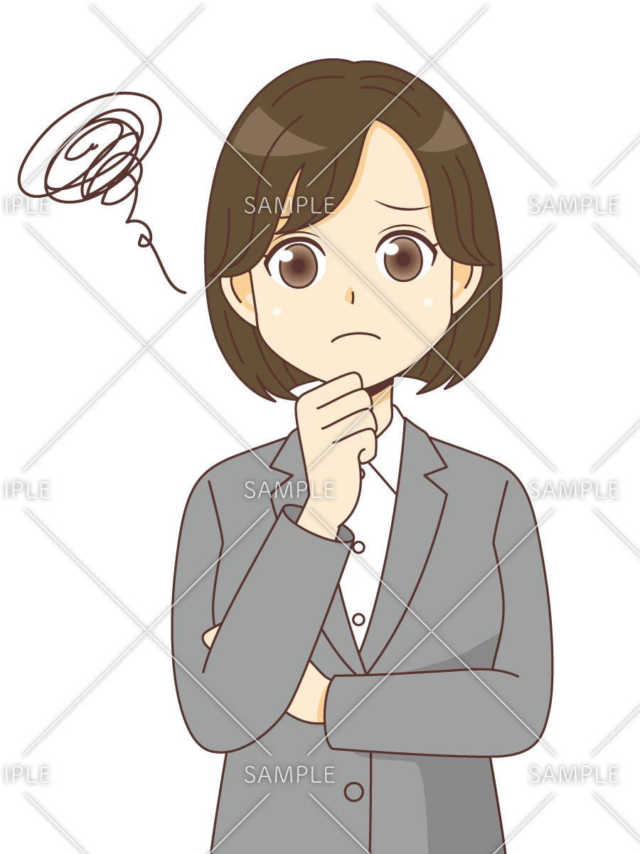 困っているスーツを着た女性（バストアップ）