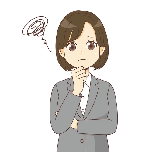 困っているスーツを着た女性（バストアップ） (管理者・運営スタッフ/介護現場の人物の介護イラスト素材)のイラスト