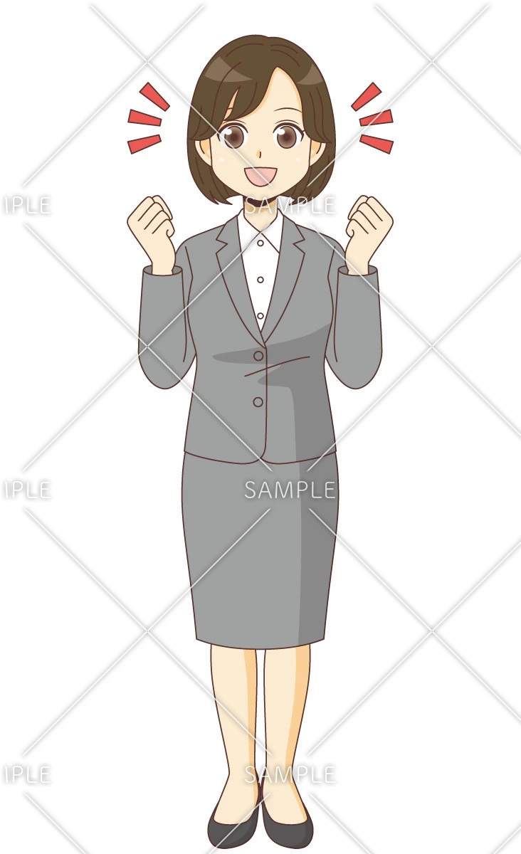 ガッツポーズするスーツを着た女性
