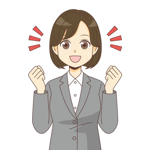 ガッツポーズするスーツを着た女性（バストアップ） (管理者・運営スタッフ/介護現場の人物の介護イラスト素材)のイラスト