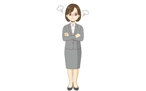 怒っているスーツを着た女性