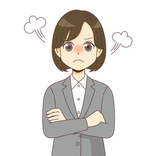 怒っているスーツを着た女性（バストアップ） (管理者・運営スタッフ/介護現場の人物の介護イラスト素材)のイラスト