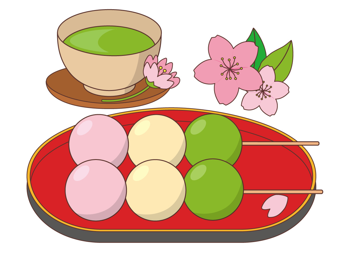 三色団子と抹茶（季節・行事/その他一般・装飾）の無料イラスト | 介護アンテナ