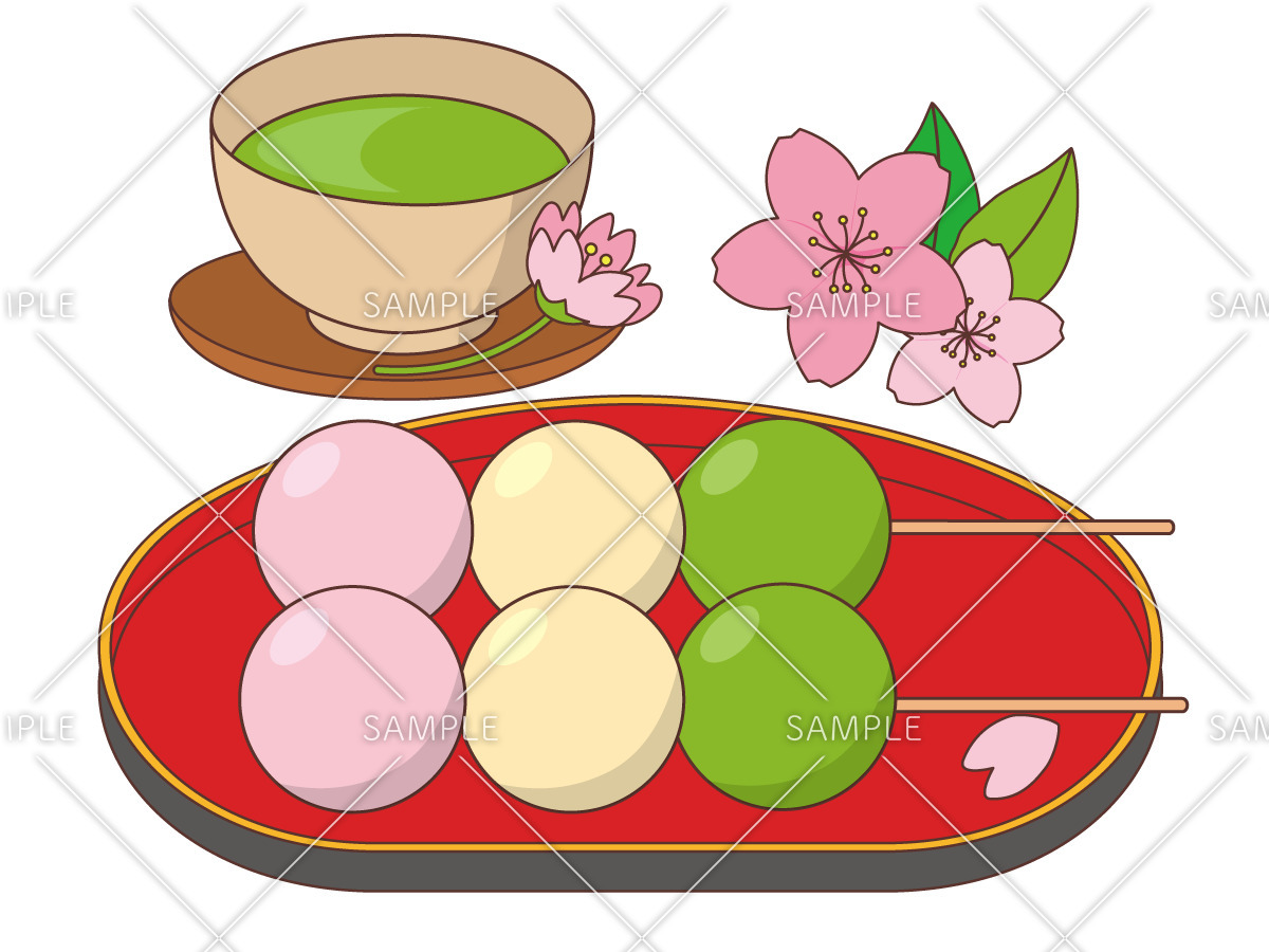 三色団子と抹茶（季節・行事/その他一般・装飾）のイラスト