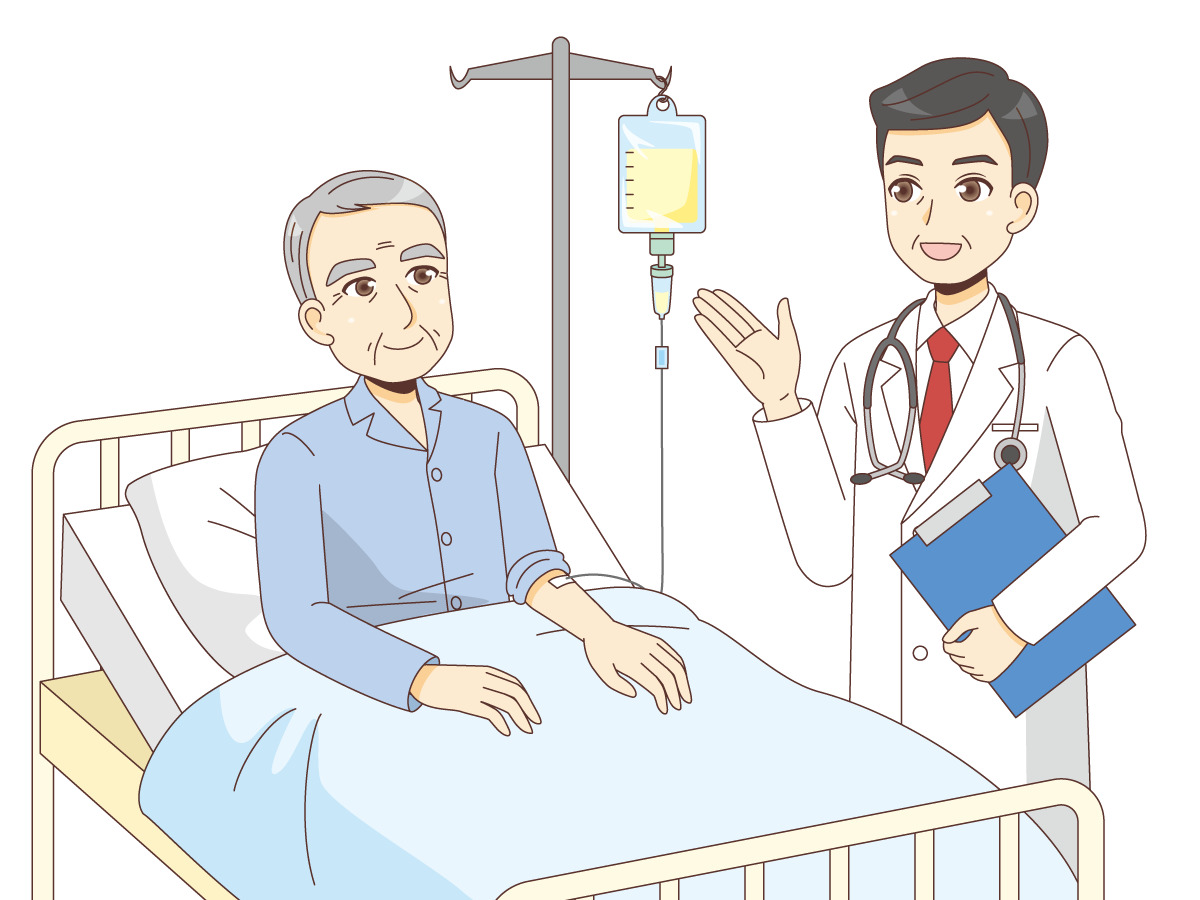 入院中の男性高齢者と男性医師 病院 入院 退院 医療 病気 の無料イラスト 介護アンテナ