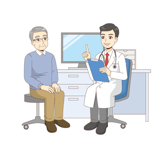 男性高齢者を診察する男性医師（診察・治療・手術/医療・病気）のイラスト