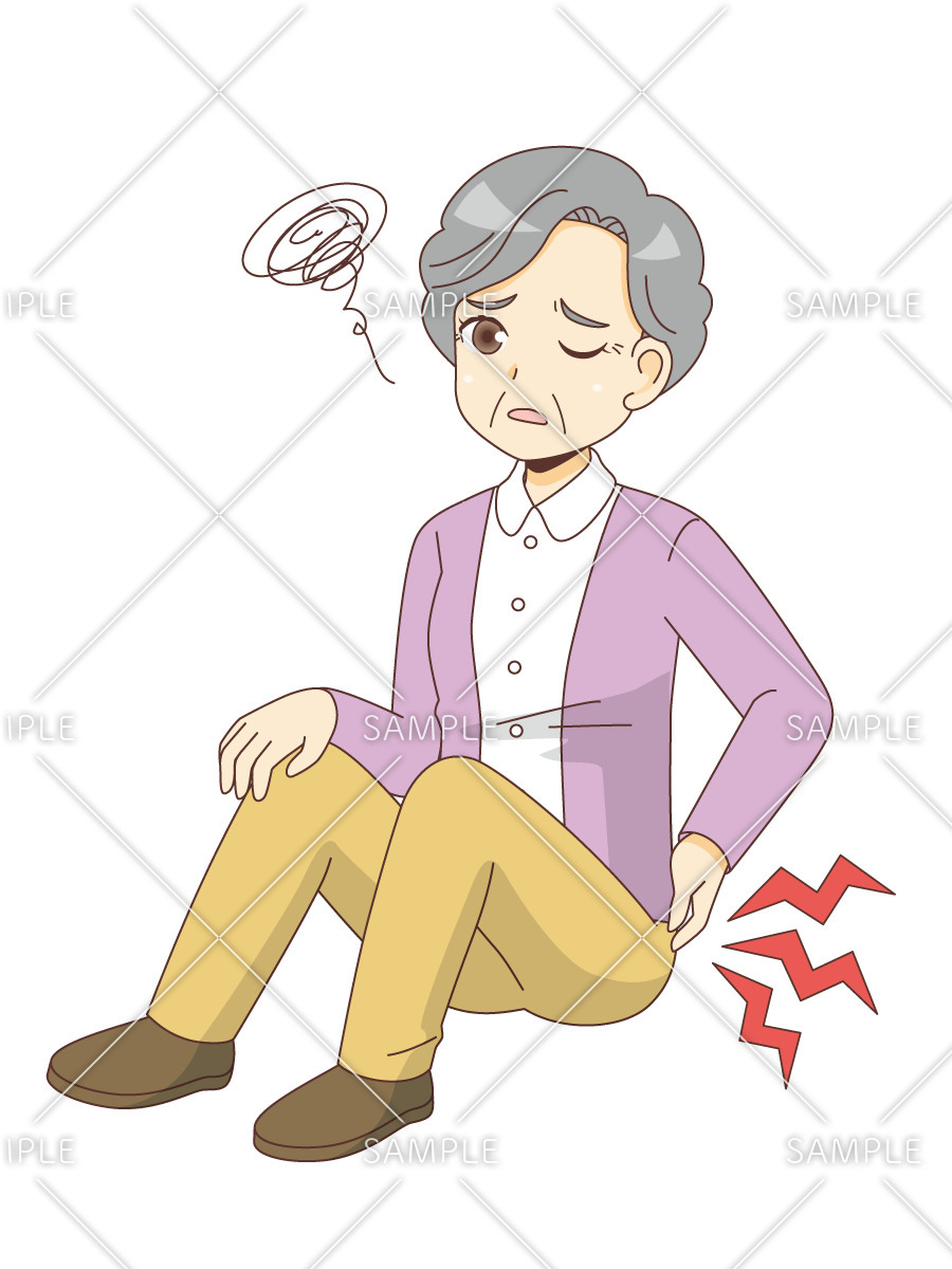 転倒して腰を痛める女性高齢者（その他高齢者の病気・怪我・事故/医療・病気）のイラスト