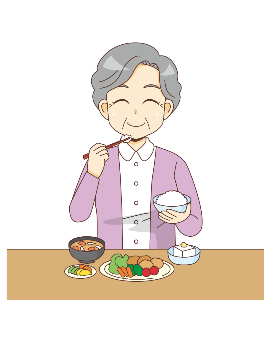 食事をする笑顔の女性高齢者 食事 食事介助 介護 生活 の無料イラスト 介護アンテナ