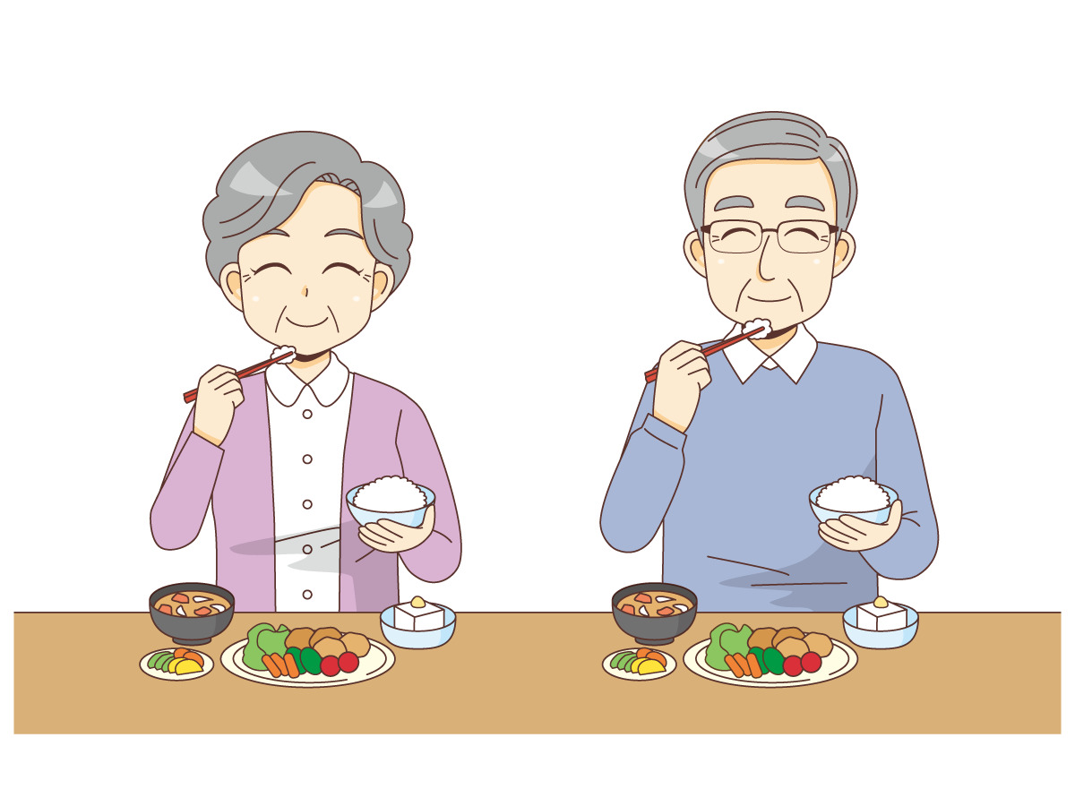 食事をする笑顔の高齢者 食事 食事介助 介護 生活 の無料イラスト 介護アンテナ