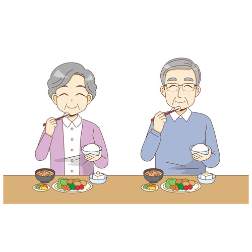 食事をする笑顔の男性高齢者 食事 食事介助 介護 生活 の無料イラスト 介護アンテナ