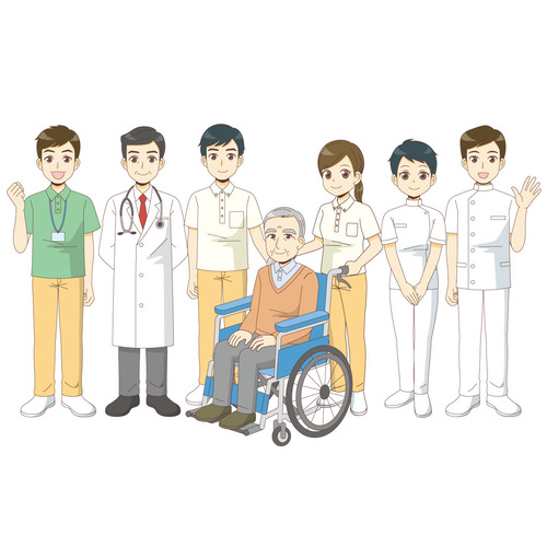 高齢者を支えるさまざまな職種（医療・福祉/医療・病気）のイラスト