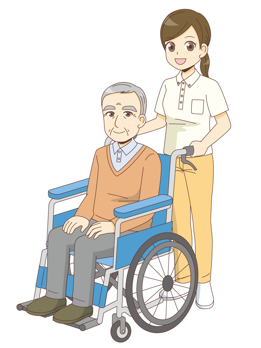 車椅子の高齢者を介助する介護職 老人ホーム 介護施設 施設 サービス の無料イラスト 介護アンテナ