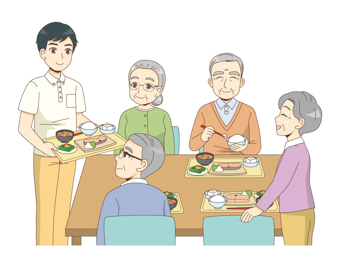 介護施設での食事風景 デイサービス デイケア 施設 サービス の無料イラスト 介護アンテナ