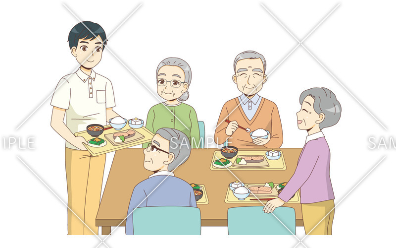 介護施設での食事風景 デイサービス デイケア 施設 サービス の無料イラスト 介護アンテナ