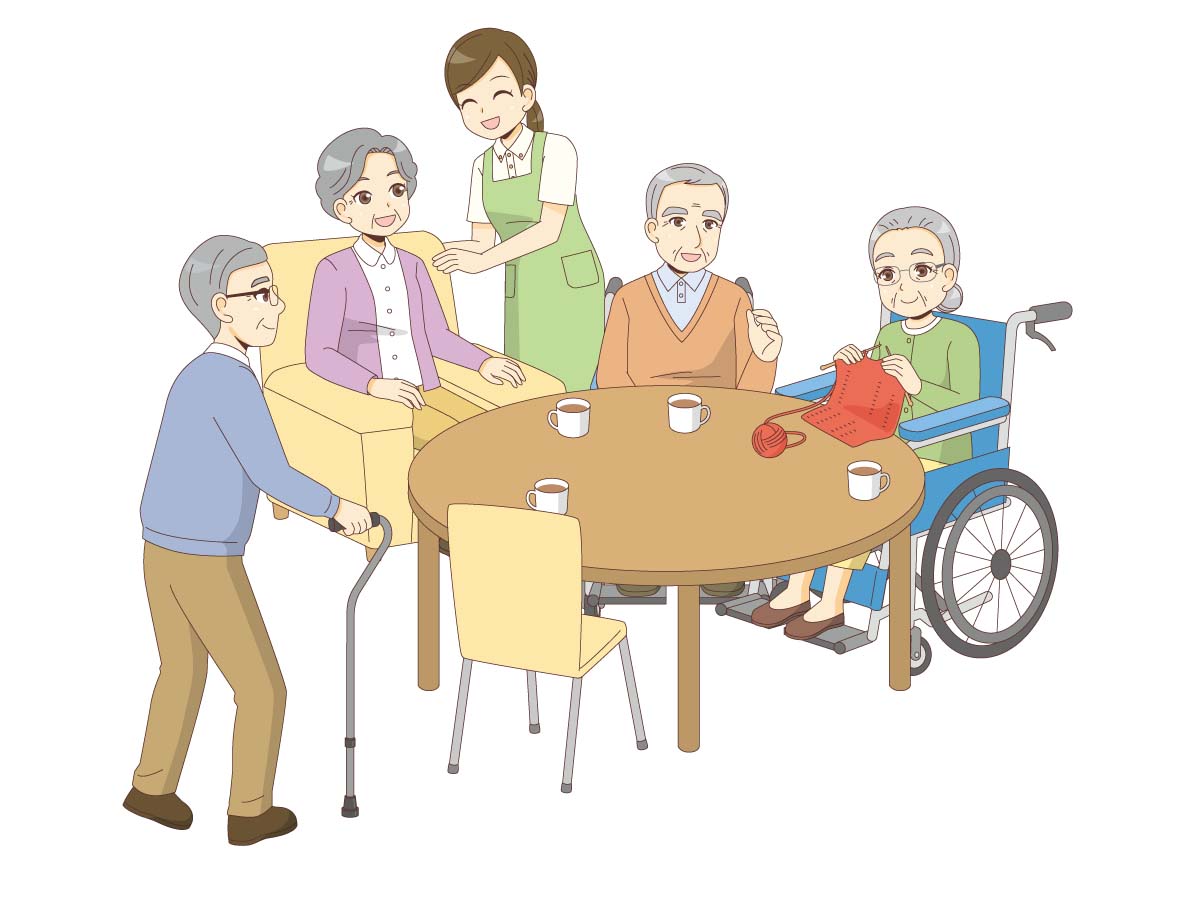 介護施設での団らん風景 グループホーム 施設 サービス の無料イラスト 介護アンテナ