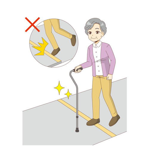 段差のない道を歩く高齢者（バリアフリー/福祉用具）のイラスト