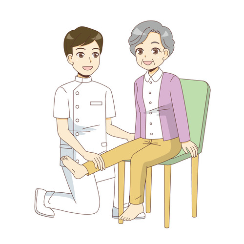 足のリハビリを行う高齢者（リハビリ/介護・生活）のイラスト