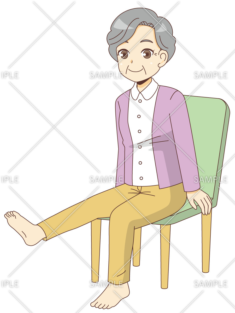 椅子に座ったまま足の体操を行う高齢者（運動・椅子体操/介護・生活）のイラスト