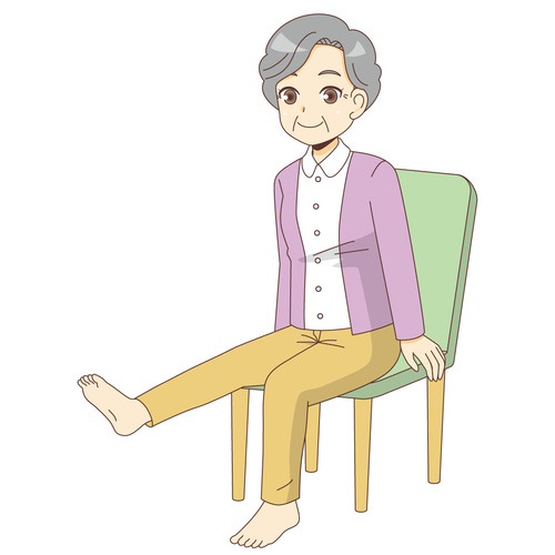 椅子に座ったまま足の体操を行う高齢者（運動・椅子体操/介護・生活）のイラスト