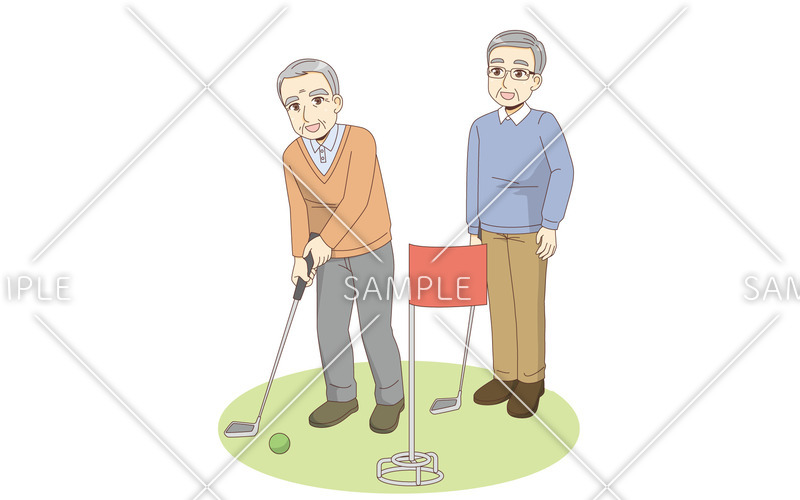 グラウンドゴルフを行う男性高齢者 レクリエーション イベント 介護 生活 の無料イラスト 介護アンテナ