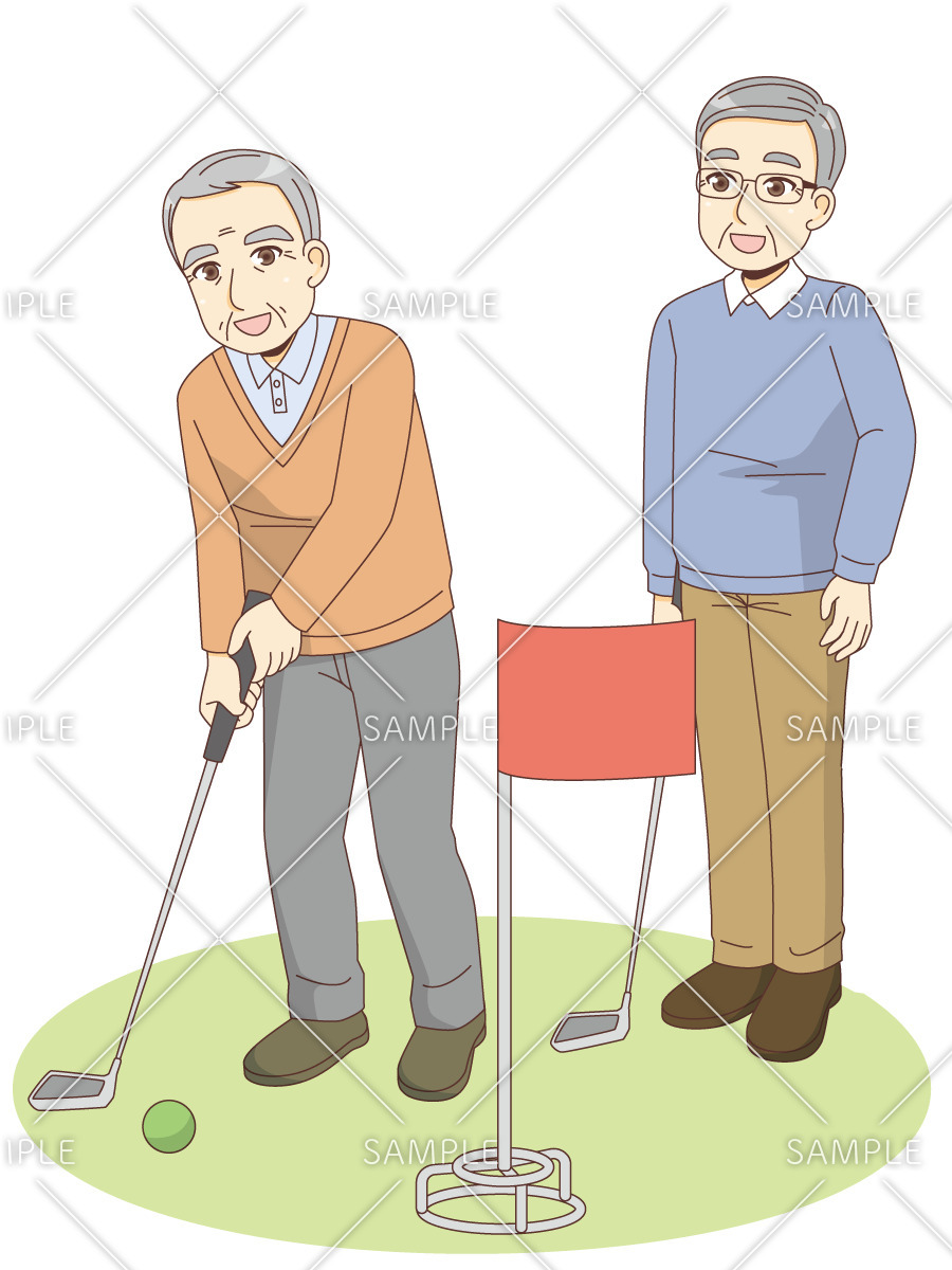 グラウンドゴルフを行う男性高齢者（レクリエーション・イベント/介護・生活）のイラスト