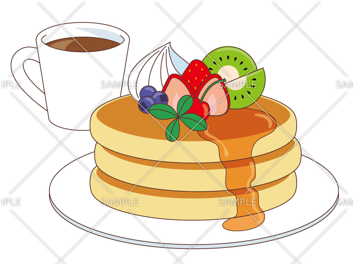 フルーツ付きホットケーキとコーヒー 食べ物 飲み物 その他一般 装飾 の無料イラスト 介護アンテナ