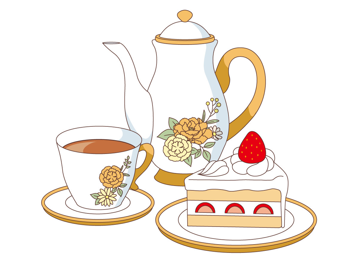 ショートケーキと紅茶 食べ物 飲み物 その他一般 装飾 の無料イラスト 介護アンテナ