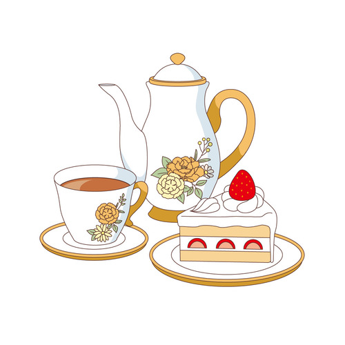 ショートケーキと紅茶（食べ物・飲み物/その他一般・装飾）