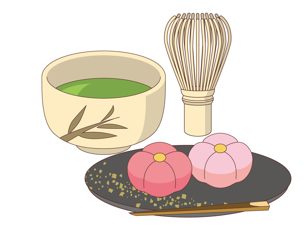 和菓子とお抹茶（食べ物・飲み物/その他一般・装飾）の無料イラスト | 介護アンテナ