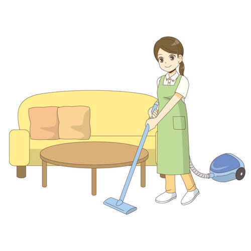 掃除する女性ホームヘルパー（訪問介護・訪問看護/施設・サービス）のイラスト