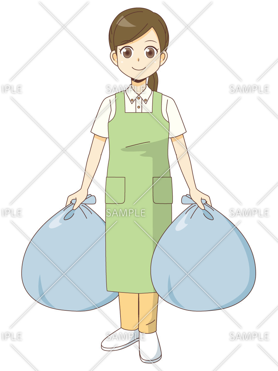ごみ捨てをする女性ホームヘルパー（訪問介護・訪問看護/施設・サービス）のイラスト