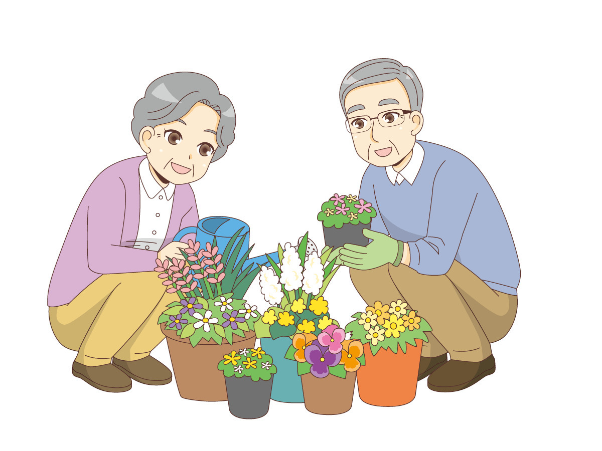 高齢者同士の園芸 レクリエーション イベント 介護 生活 の無料イラスト 介護アンテナ