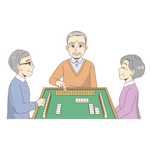 麻雀を楽しむ高齢者（レクリエーション・イベント/介護・生活）のイラスト