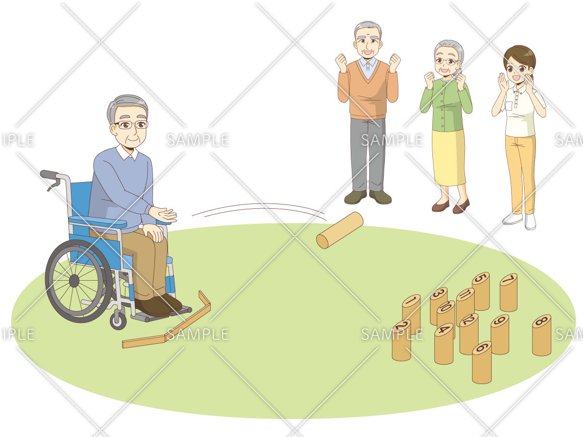 モルックを楽しむ高齢者（レクリエーション・イベント/介護・生活）のイラスト