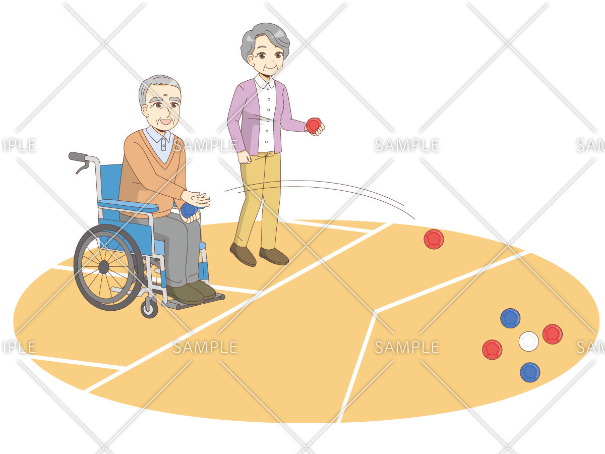 ボッチャを楽しむ高齢者（レクリエーション・イベント/介護・生活）のイラスト