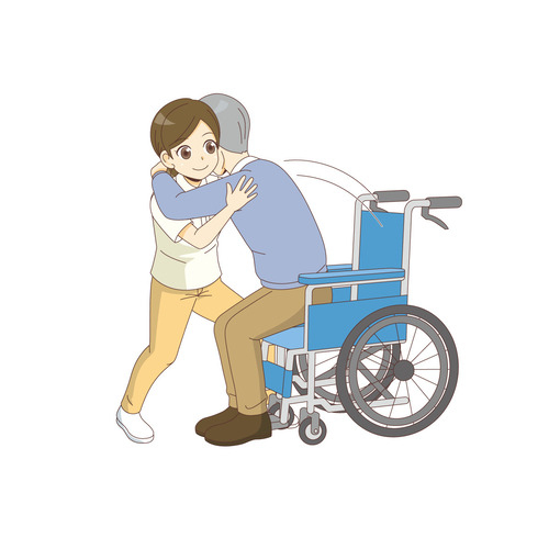車椅子からの移乗（歩行介助・入浴介助・おむつ交換/介護・生活）のイラスト