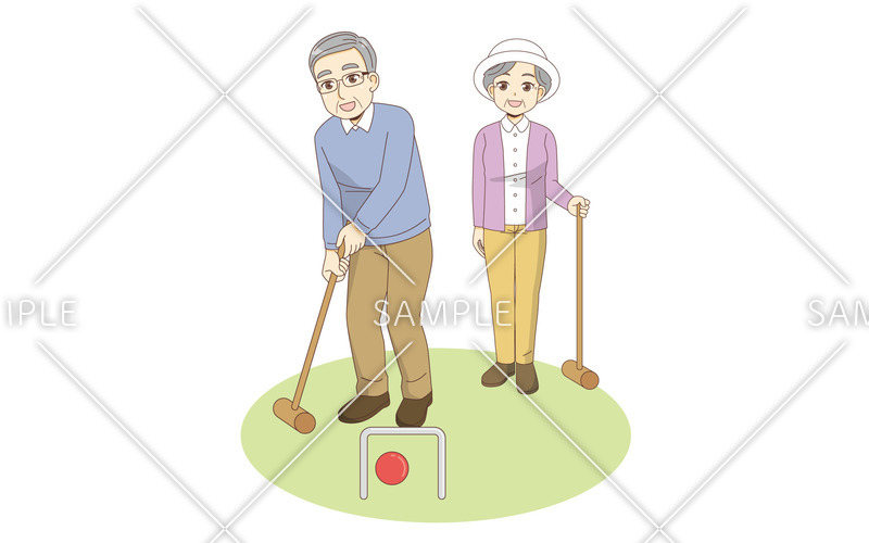ゲートボールを楽しむ高齢者 レクリエーション イベント 介護 生活 の無料イラスト 介護アンテナ