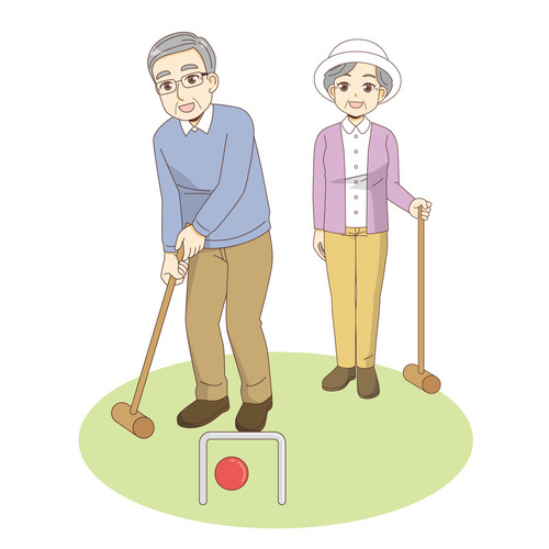 ゲートボールを楽しむ高齢者（レクリエーション・イベント/介護・生活）のイラスト
